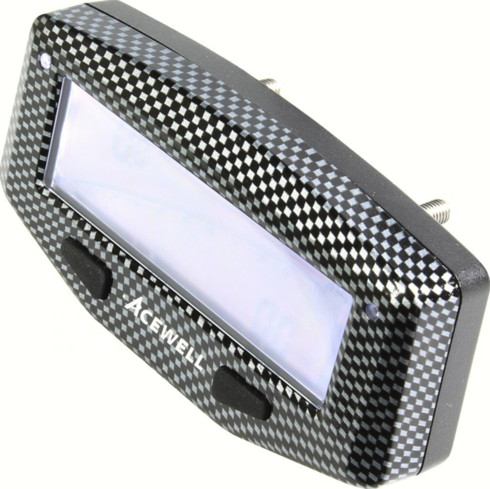 Geschwindigkeitsmesser, Anzeigeeinheit ACE-1600C Tachometer für Motorräder mit Drehzahlmesser Funktion, Temperatur-, Tankanzeige, LED Schaltwarnung, Carbon optik