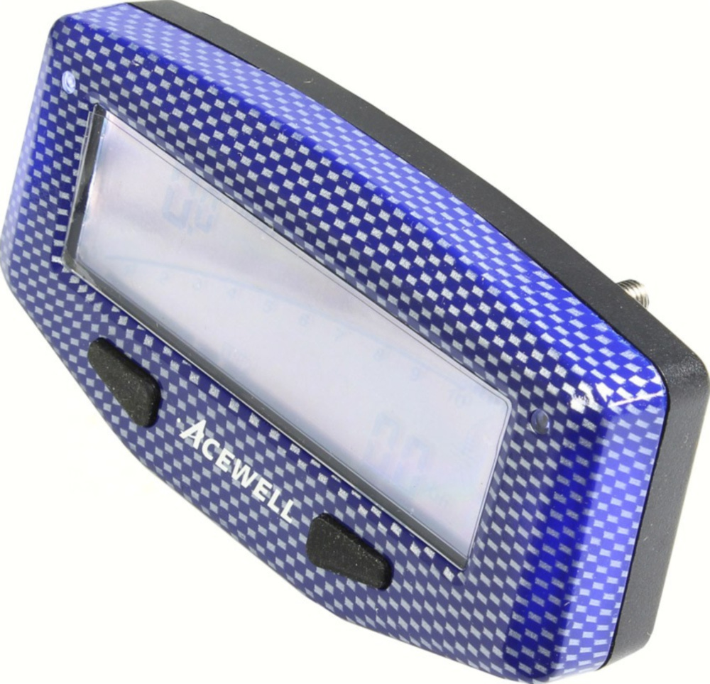 Geschwindigkeitsmesser, Anzeigeeinheit ACE-1600CB Tachometer für Motorräder mit Drehzahlmesser Funktion, Temperatur-, Tankanzeige, LED Schaltwarnung, Carbon optik blau