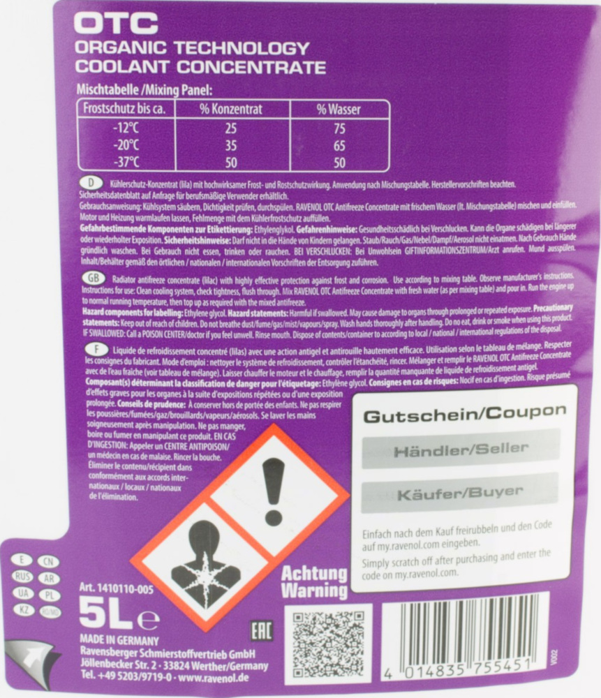 RAVENOL Kühlerschutzmittel / Frostschutz OTC - Protect C12+ Concentrate (5 Liter)