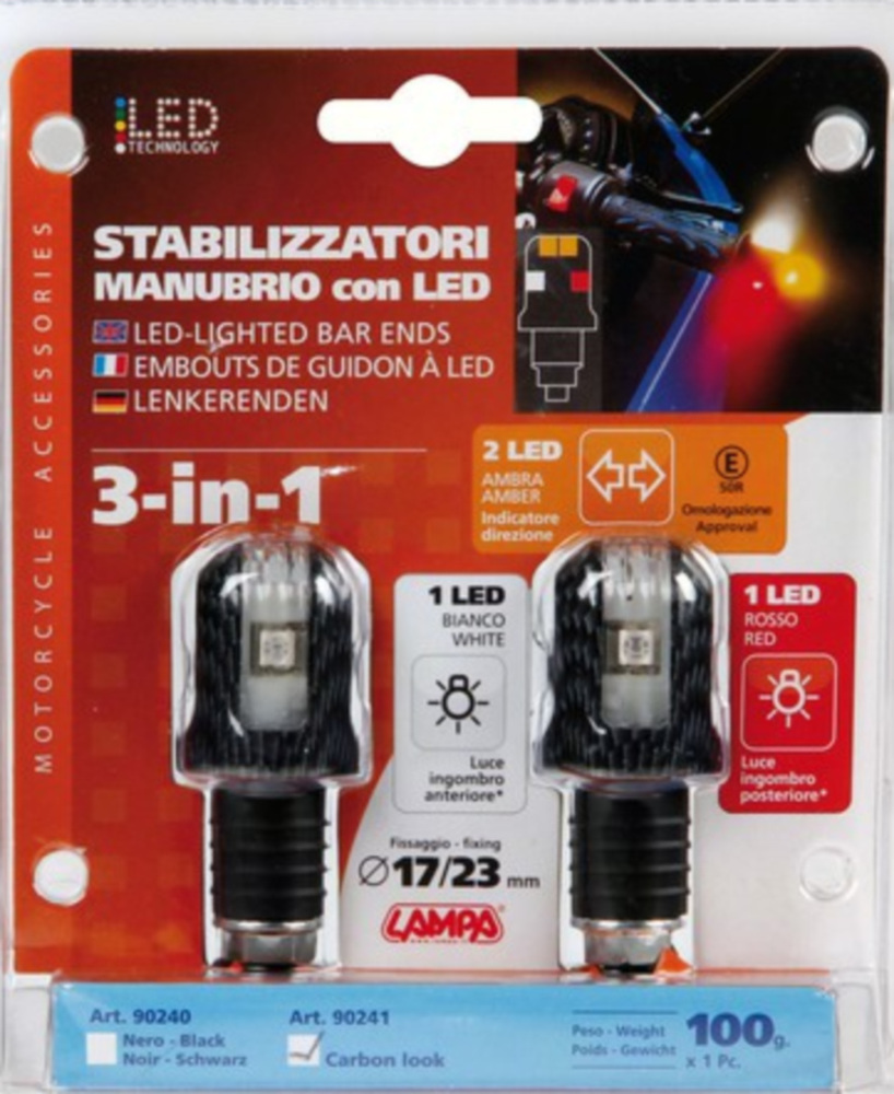 LED-Lenkerenden mit 12V LED Blink- u. Positionlicht, carbon design