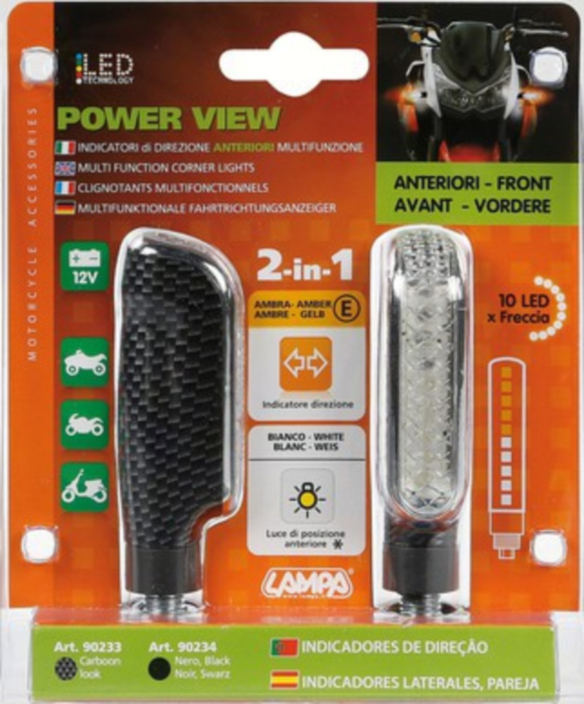 Power View, vordere LED-Blinker mit Positionslicht, 12V Carbon-Look