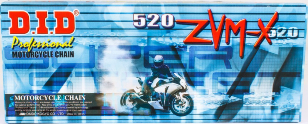 Motorradkette, Antriebskette Kette X-Ring super verstärkt ZVMX Schwarz, 520, 126 mit Hohlnietschloß / empfohlen ab 88kW (120PS) / bis 1000ccm