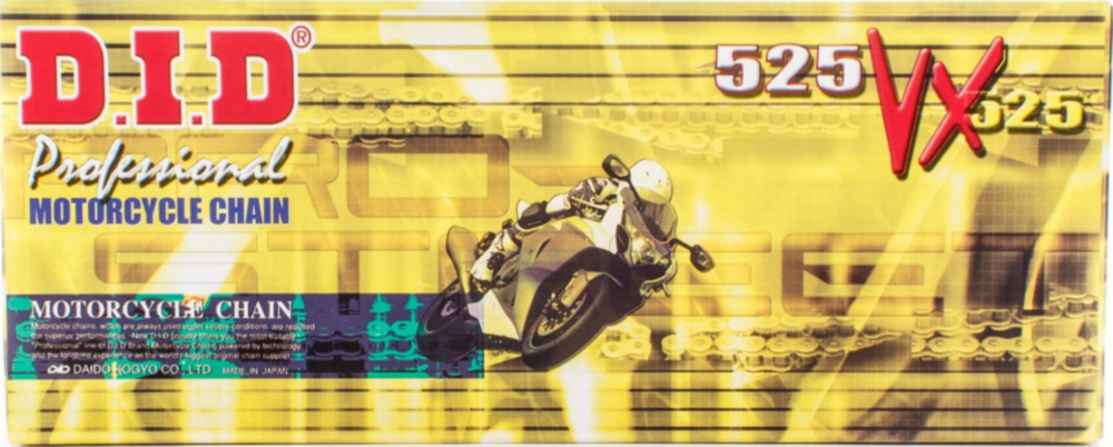 Motorradkette, Antriebskette Kette X-Ring verstärkt VX, 525, 120, Schwarz mit Hohlnietschloß / nutzbar bis 96kW (130PS) / bis 1000ccm