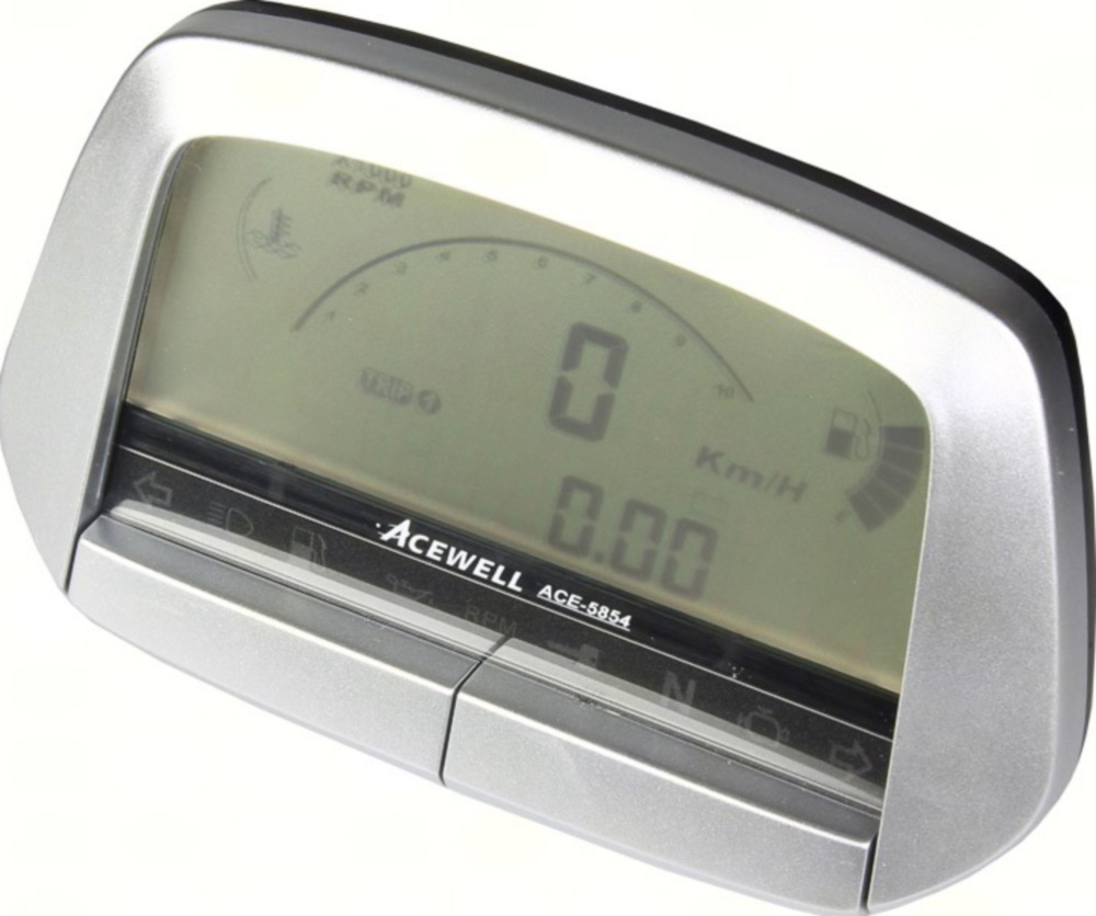 Geschwindigkeitsmesser, Anzeigeeinheit ACE-5854 Digital Tachometer silber mit Drehzahlmesser, Ganganzeige, Temperaturüberwachung, Tankanzeige und vielen weiteren Funktionen