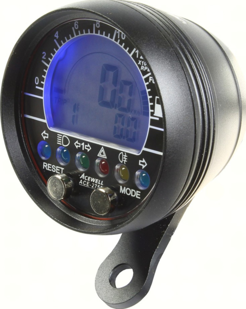 Geschwindigkeitsmesser, Anzeigeeinheit ACE-2755AS Tachometer und Drehzahlmesser mit Kraftstoffanzeige Alu schwarz