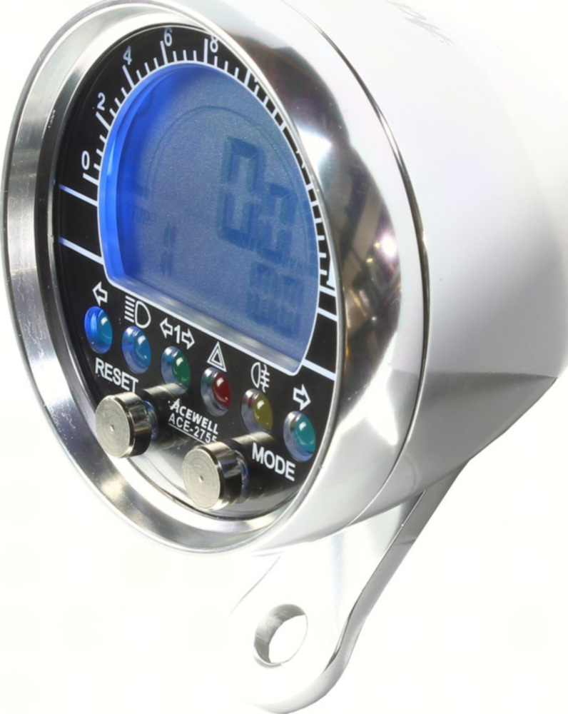 Geschwindigkeitsmesser, Anzeigeeinheit ACE-2755AP Tachometer und Drehzahlmesser mit Kraftstoffanzeige Alu poliert