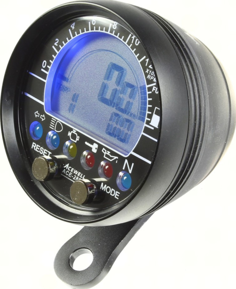 Geschwindigkeitsmesser, Anzeigeeinheit ACE-2866AS Tachometer und Drehzahlmesser Alu-Schwarz