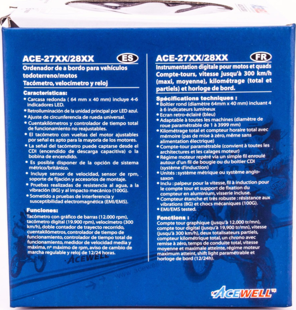 Geschwindigkeitsmesser, Anzeigeeinheit ACE-2866AS Tachometer und Drehzahlmesser Alu-Schwarz