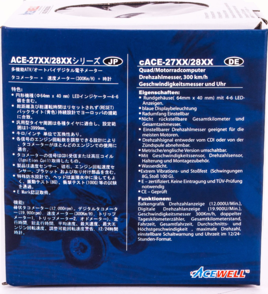 Geschwindigkeitsmesser, Anzeigeeinheit ACE-2866AS Tachometer und Drehzahlmesser Alu-Schwarz