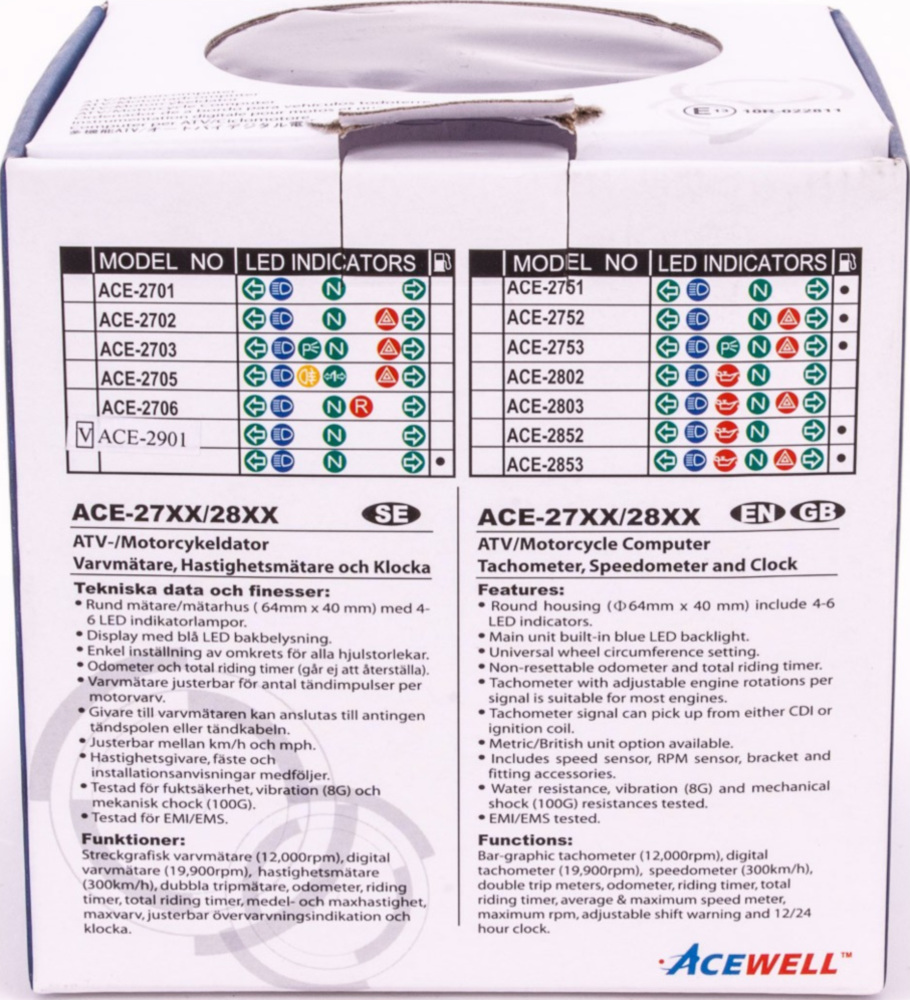Geschwindigkeitsmesser, Anzeigeeinheit ACE-2901 Motorrad und Quad / ATV Drehzahlmesser mit Temperaturanzeige und 6 Kontrollleuchte