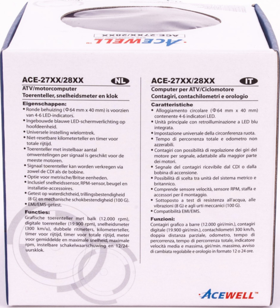 Geschwindigkeitsmesser, Anzeigeeinheit ACE-2901 Motorrad und Quad / ATV Drehzahlmesser mit Temperaturanzeige und 6 Kontrollleuchte