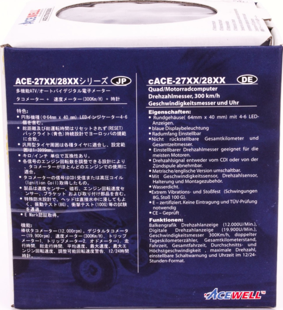 Geschwindigkeitsmesser, Anzeigeeinheit ACE-2901AP Motorrad und Quad / ATV Drehzahlmesser mit Temperaturanzeige und 6 Kontrollleuchte Alu-poliert