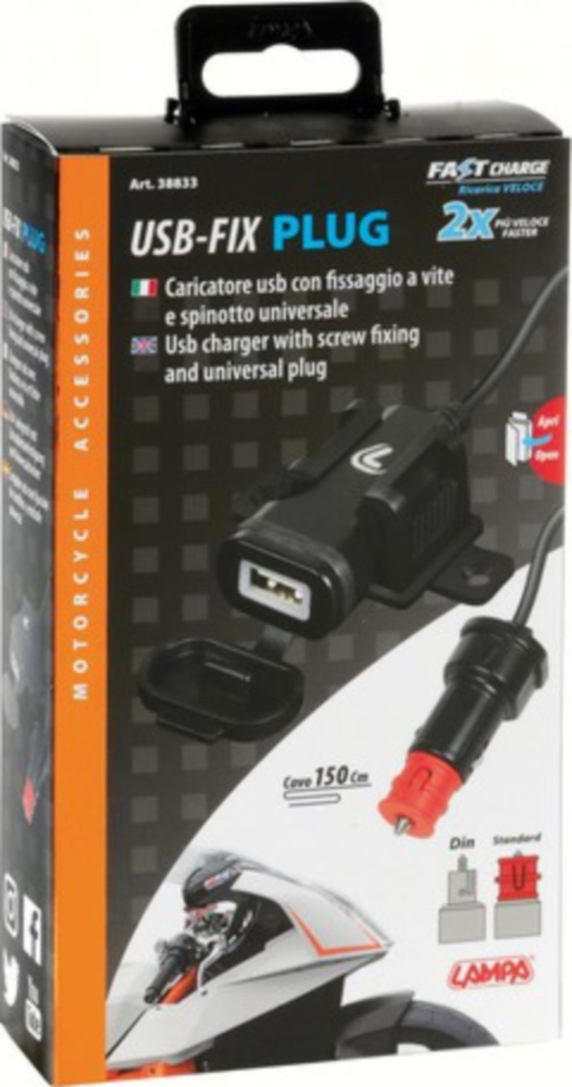 USB für Motorradlenker mit Schraubbefestigung und DIN-Stecker, 2400MA