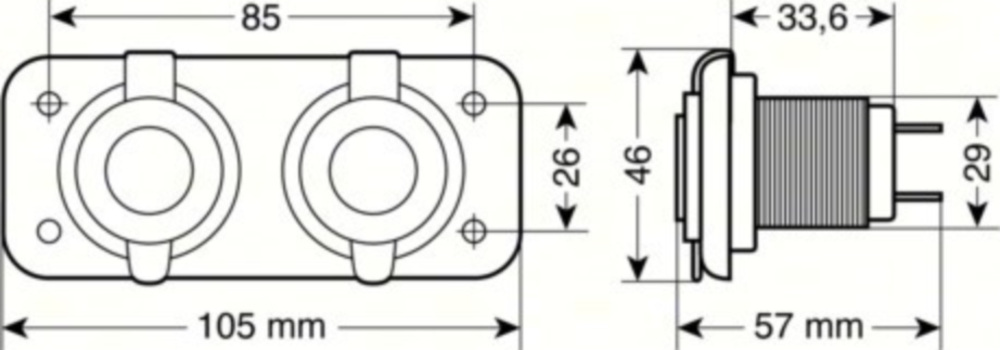 Ext-2, doppelter Stromanschluss, Einbaumontage, 12/24V