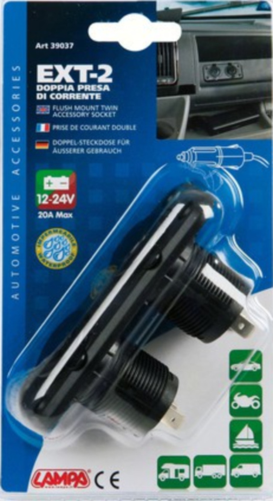 Ext-2, doppelter Stromanschluss, Einbaumontage, 12/24V