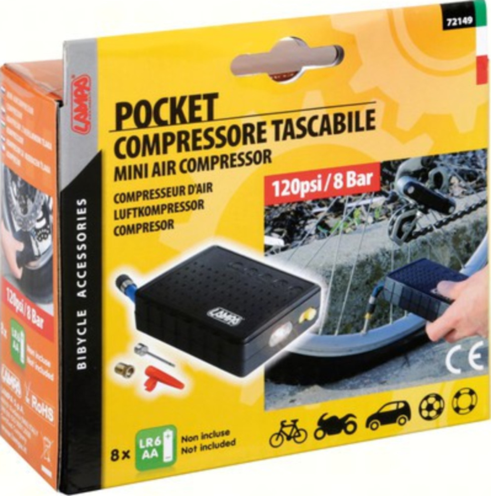 Taschenkompressor (120 PSI/8 Bar) mit LED-Taschenlampe