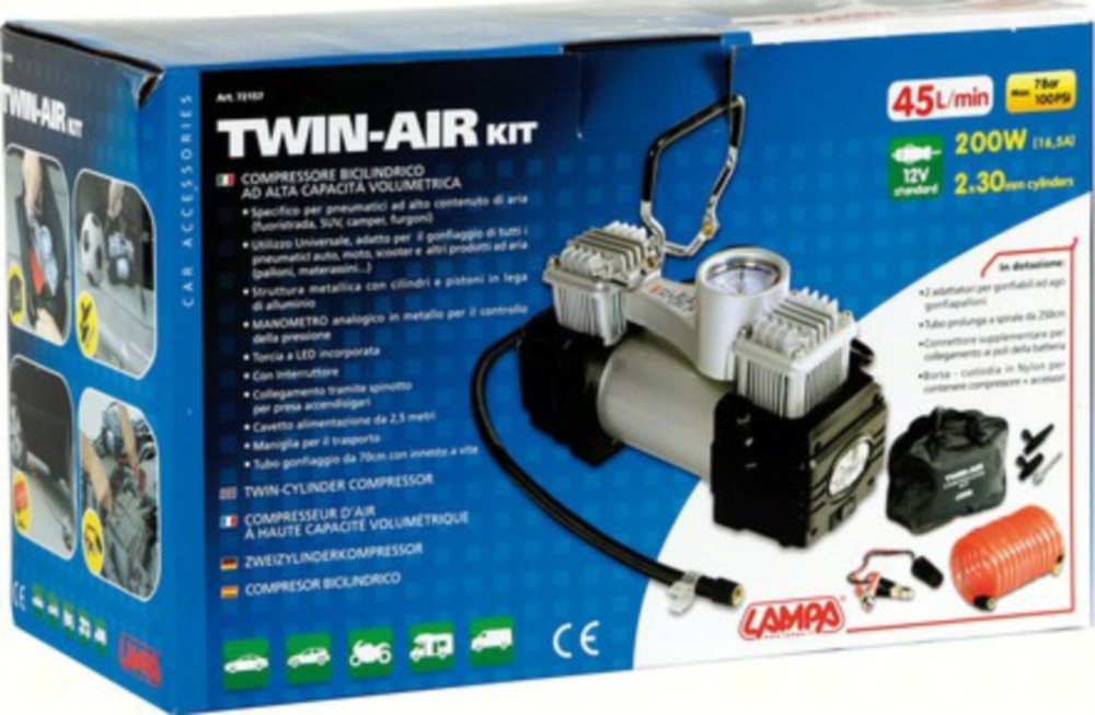 Twin-Air Kit, Zweizylinderkompressor, 12V - 200W