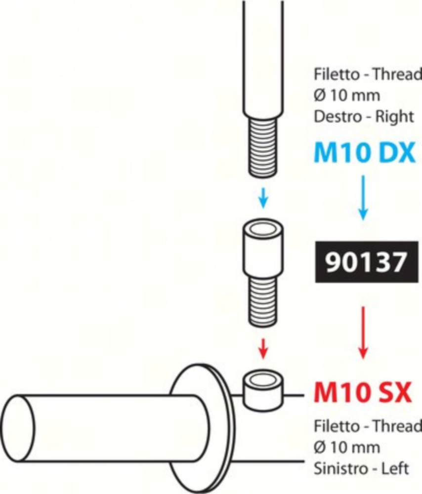 Adapter für Motorradspiegel - Rechtsgewinde innen Ø 10 mm > Linksgewinde aussen Ø 10 mm