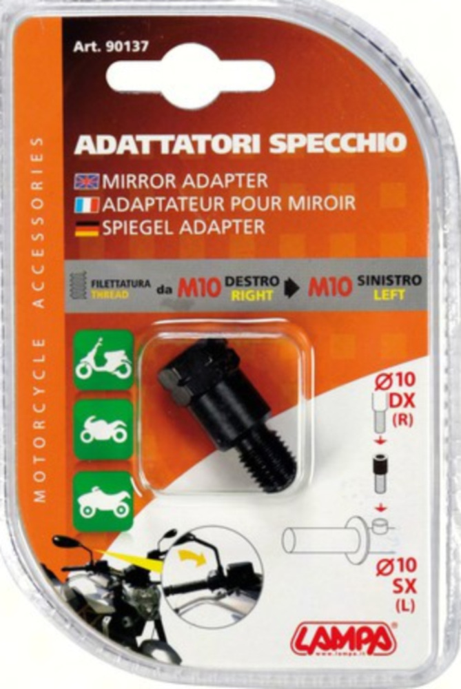 Adapter für Motorradspiegel - Rechtsgewinde innen Ø 10 mm > Linksgewinde aussen Ø 10 mm