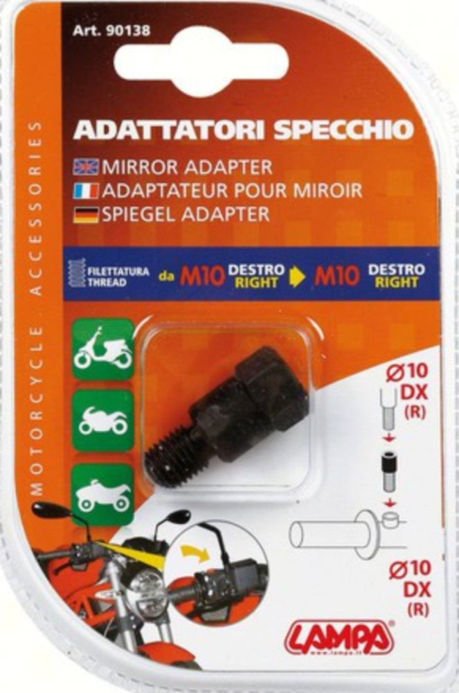 Adapter für Motorradspiegel - Rechtsgewinde innen Ø 10 mm > Rechtsgewinde aussen Ø 10 mm
