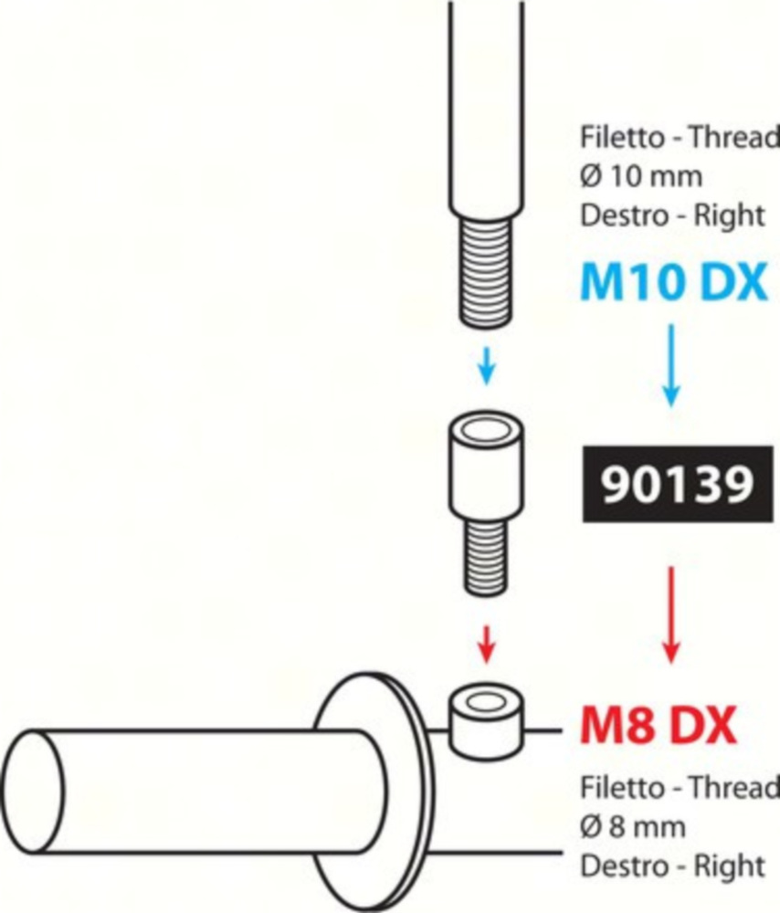 Adapter für Motorradspiegel - Rechtsgewinde innen Ø 10 mm > Rechtsgewinde aussen Ø 8 mm