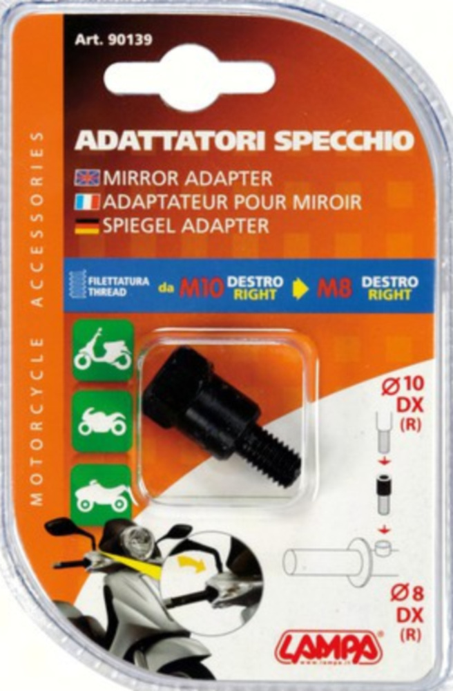 Adapter für Motorradspiegel - Rechtsgewinde innen Ø 10 mm > Rechtsgewinde aussen Ø 8 mm