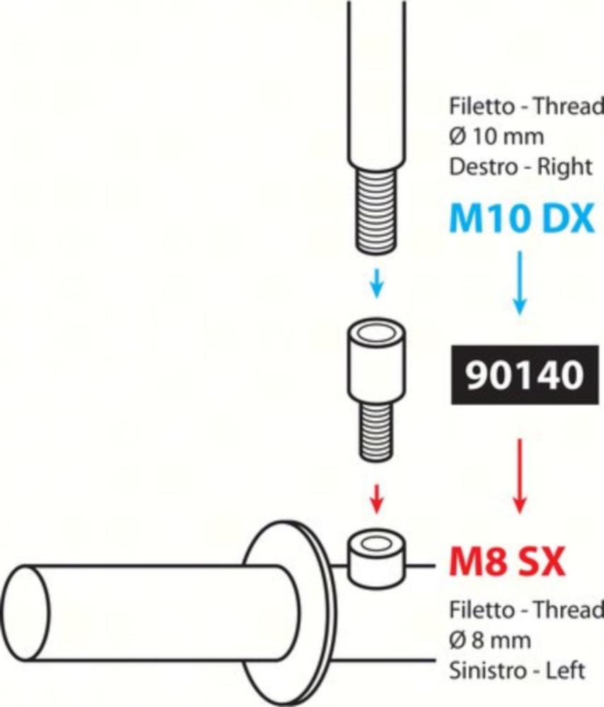 Adapter für Motorradspiegel - Innengewinde Ø 10 mm rechts > Aussengewinde Ø 8 mm links