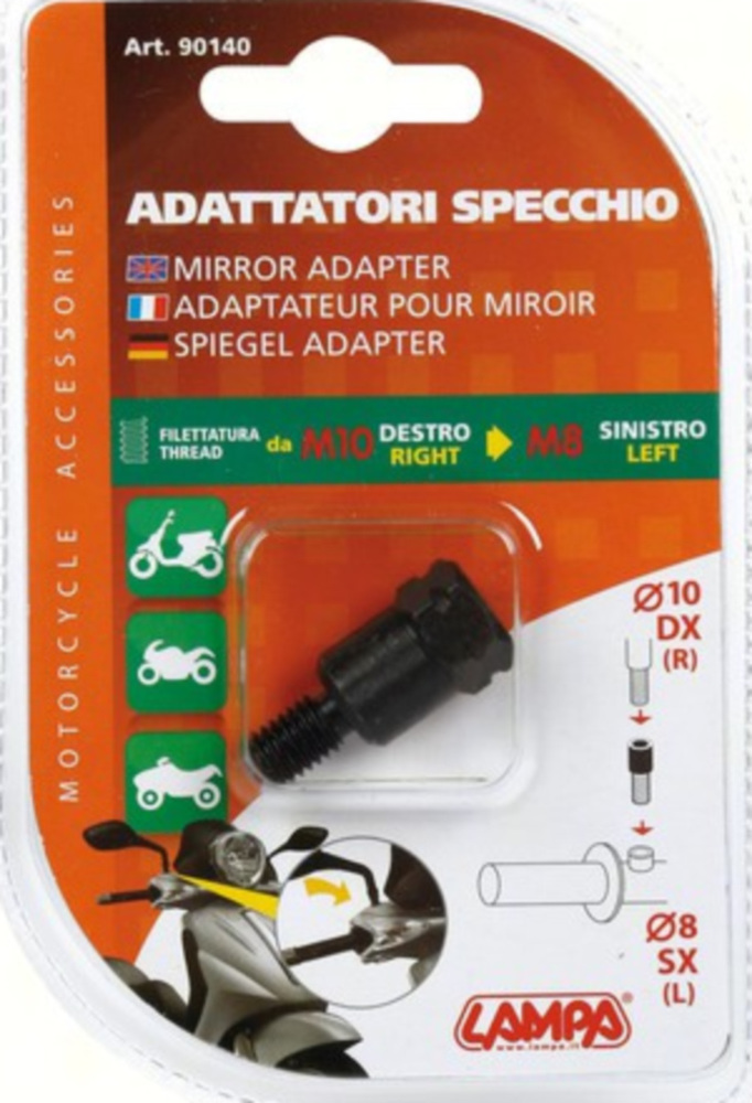 Adapter für Motorradspiegel - Innengewinde Ø 10 mm rechts > Aussengewinde Ø 8 mm links