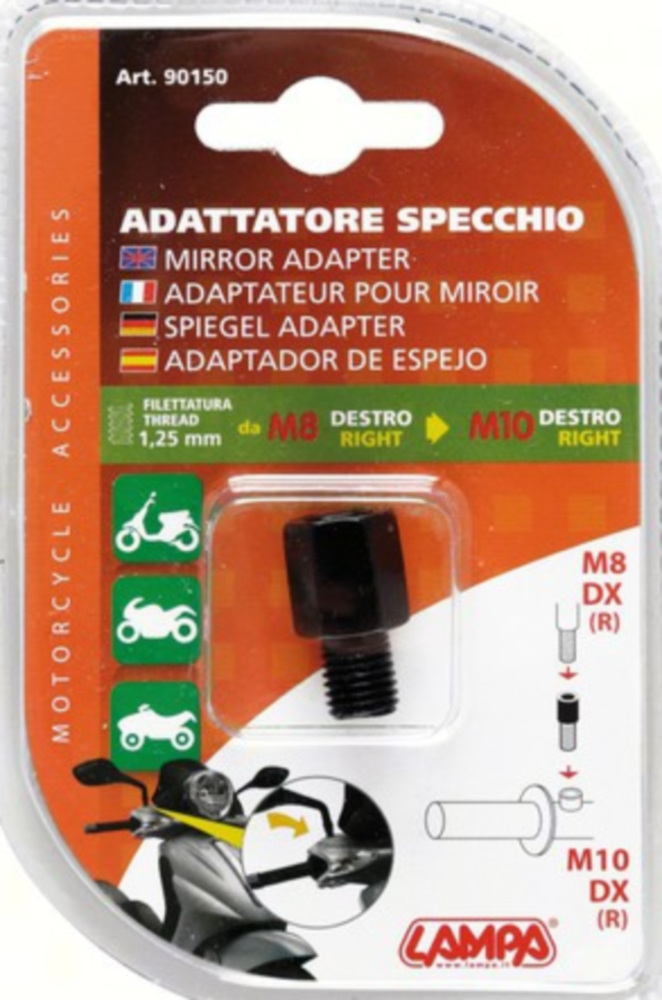 Adapter für Motorradspiegel Innengewinde M8 rechts => Aussengewinde M10 rechts