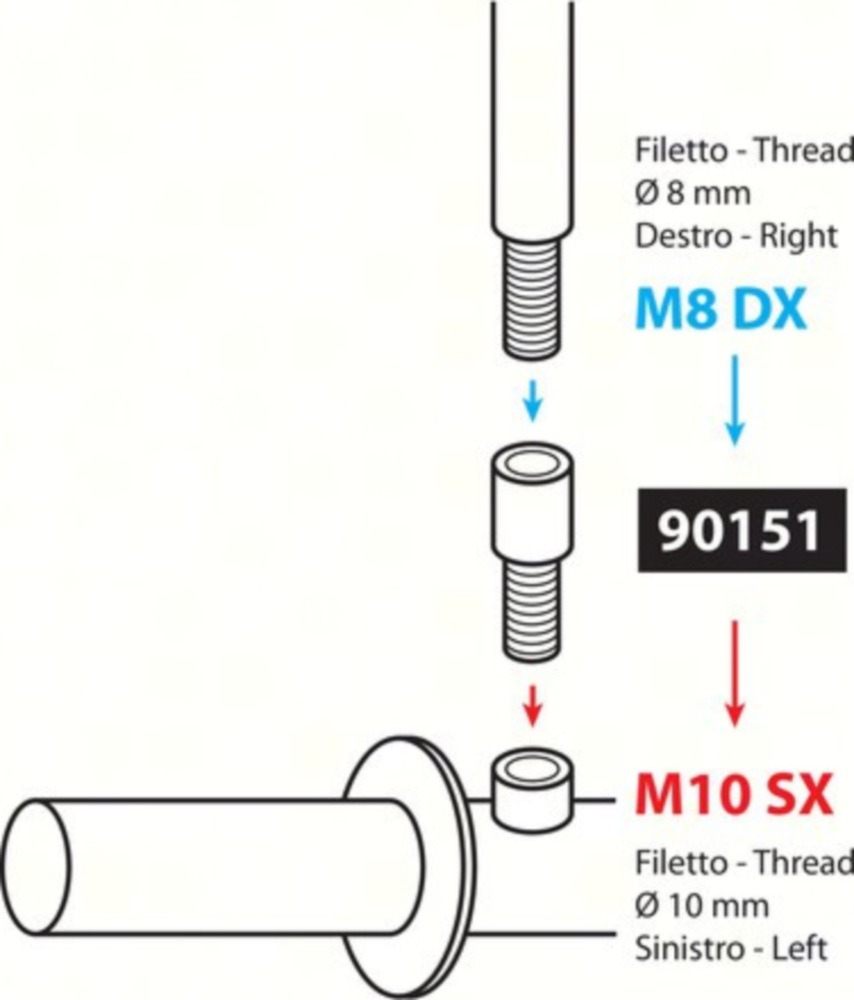 Adapter für Motorradspiegel M8 Innenrechtsgewine => Aussenlinksgewinde M10