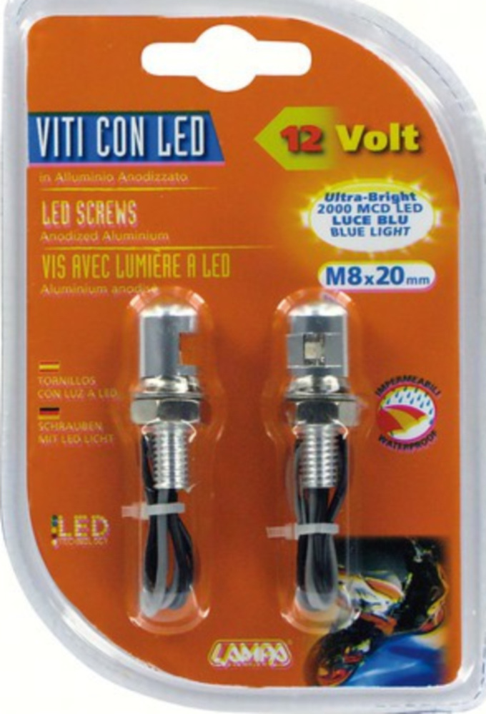 Mini LED Set mit blauem Licht M8x20 alu farbig
