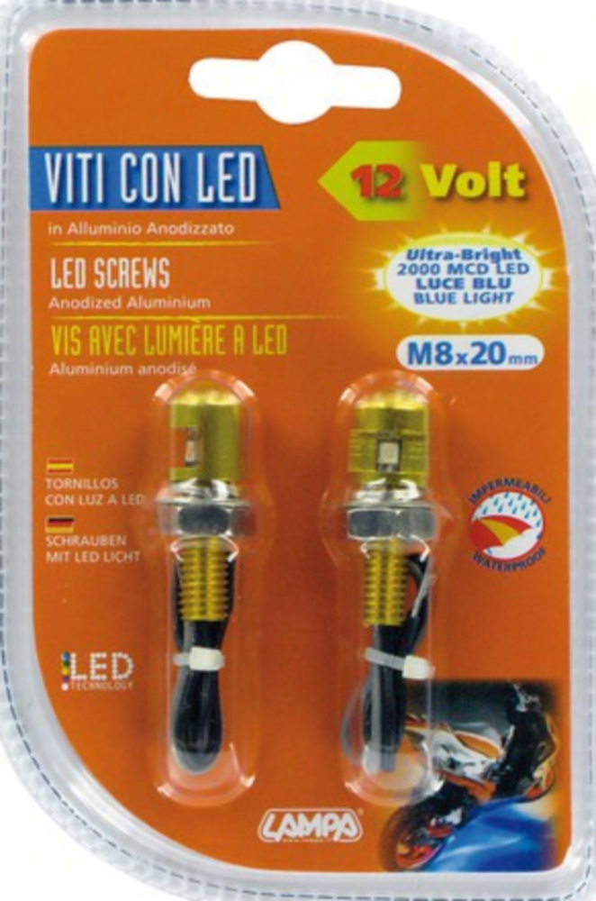 Mini LED Set mit blauem Licht M8x20 golden