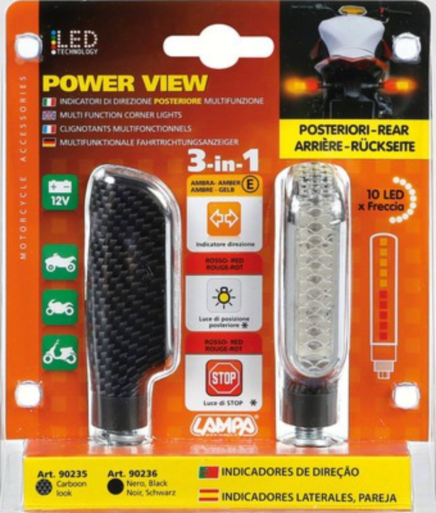 Power View hintere LED-Blinker mit Rück- u. Bremslicht , 12V Carbon-Look