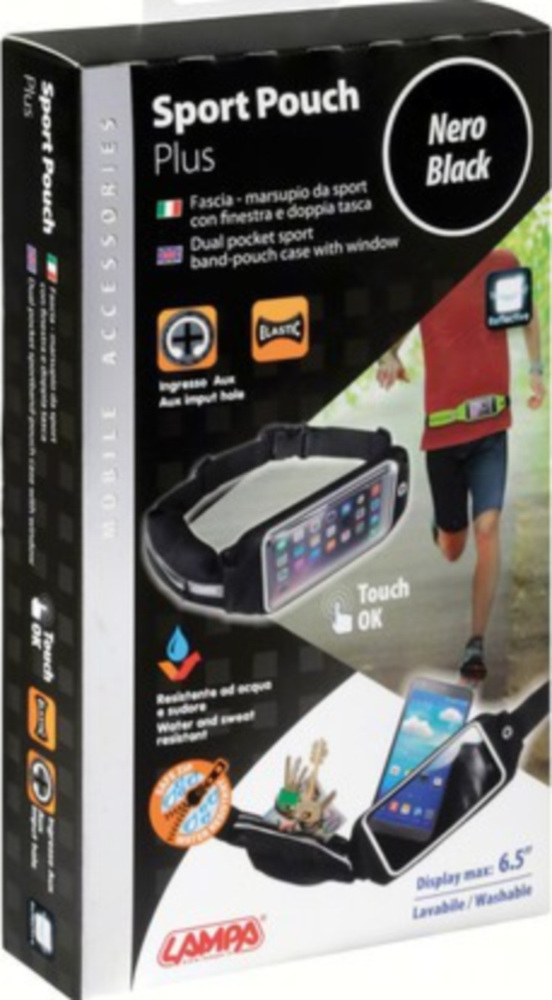 SPORT-POUCH 2 Sport-Hüfttasche für Smartphones mit Touch-Fenster + extra Tasche - Schwarz