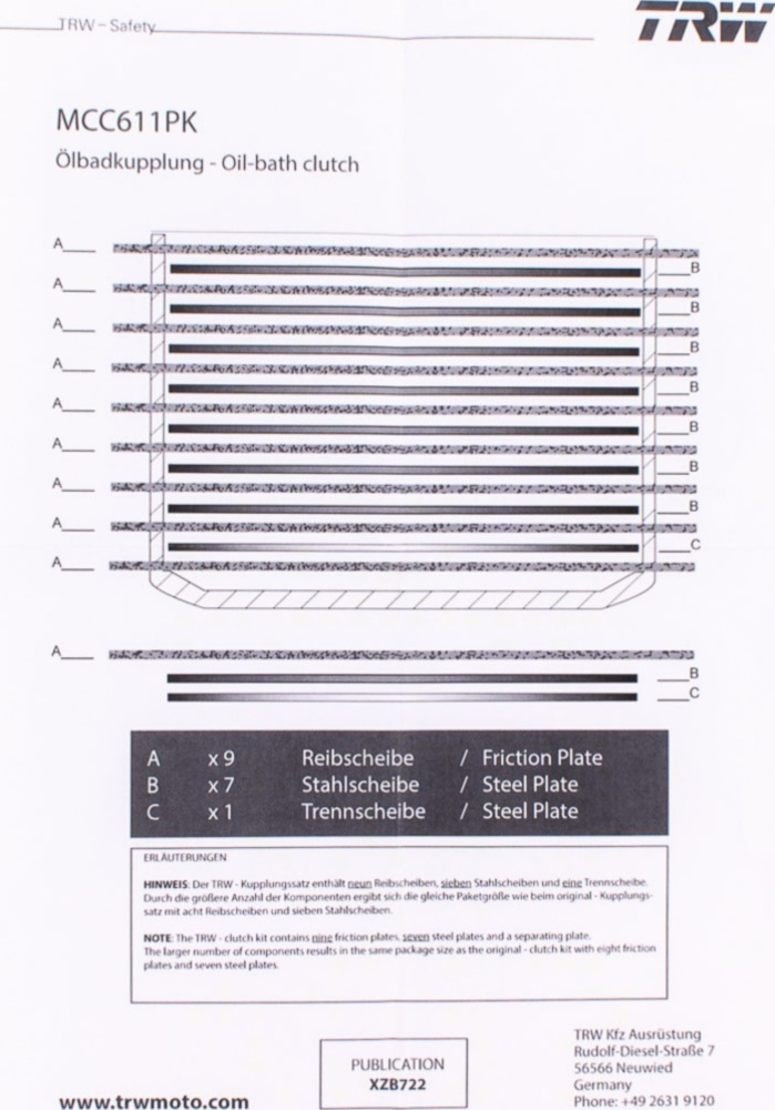 Kupplungslamellen-Kit MCC611PK