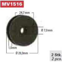 Gummit&uuml;lle MV1516, rund, Durchm. 29,3 mm, St&auml;rke 1mm, Loch 7 mm. (2er Pack)