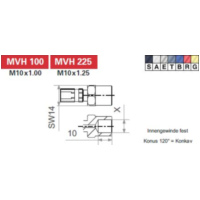 Variofitting M10 x 1,25, Innengewinde fest, Konus 120&deg; = Konvex, Gelb