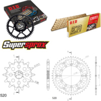 Kettensatz Stealth gold f&uuml;r: YAMAHA WR125 02-03/YZ125 02-04 13-49-112 DID520ERT2(G&G) Clip
